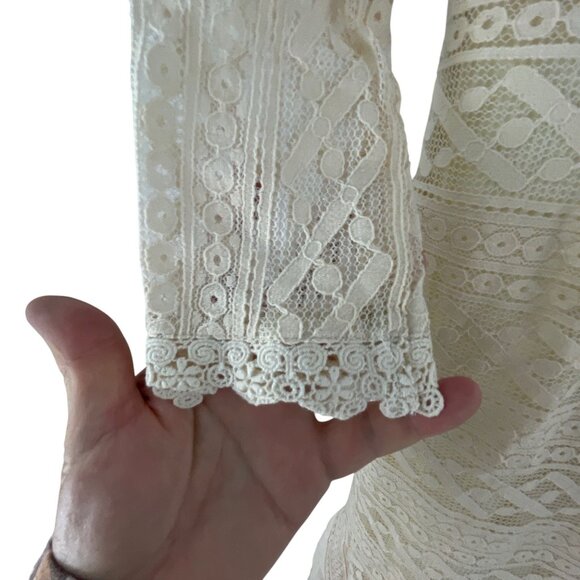 Metisu NWT Cream Sheer Lace Overlay Fishtail Midi Dress M Cottagecore Luxury - Picture 8 of 10